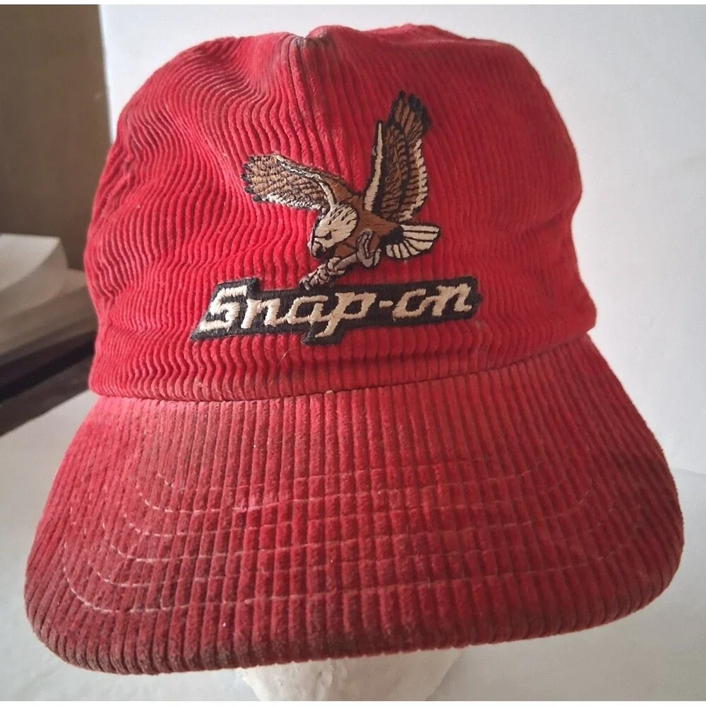 Vintage SNAP-ON Tools Snapback Hat RED Corduroy Eagle